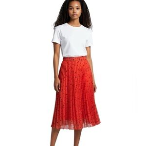 CLOSET Red Sheer Pleated Skirt With Blue Stars